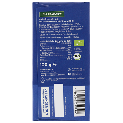 Vollmilchschokolade mit Nougatfüllung (100g) Bio Company